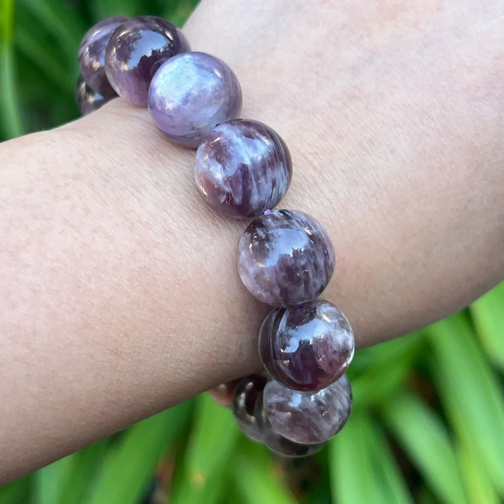 15mm chunky‎ stretchable flashy lepidolite bracelet